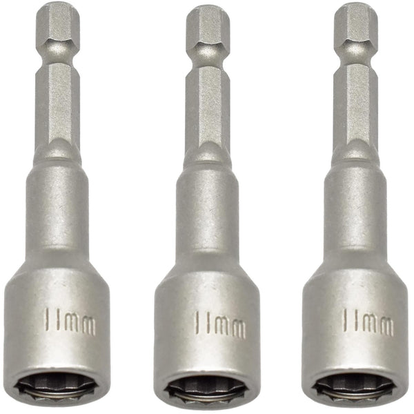 11mm Cladding & Roofing Bi-Hex Socket 65mm Long 1/4" Drive + Retaining Clip (20 Pack)